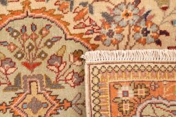 Close-up detail of 1998s Tabriz Silk rug from Iran / Persia showing Wool weave