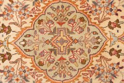 Full view of 1998s Tabriz Silk rug from Iran / Persia, 120 × 77 cm in Beige tones