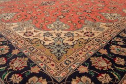 Close-up detail of New Tabriz Silk rug from Iran / Persia showing Wool weave