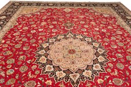 Full view of 2020s Tabriz Silk rug from Iran / Persia, 503 × 345 cm in Red tones