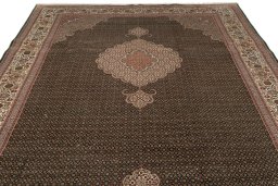 Full view of 2019s Tabriz Silk rug from Iran / Persia, 400 × 197 cm in Green tones