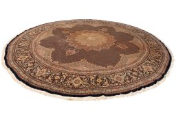 Surface texture of 2020s Tabriz Silk rug with natural Wool and intricate pattern