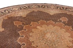 Backside of handmade 2020s Tabriz Silk rug showing knot structure and weave density