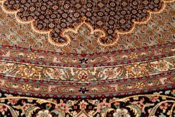 Full view of 2020s Tabriz Silk rug from Iran / Persia, 400 × 400 cm in Dark blue tones