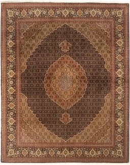 Full view of 2018s Tabriz Silk rug from Iran / Persia, 250 × 196 cm in Dark blue tones