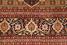 Close-up detail of 2018s Tabriz Silk rug from Iran / Persia showing Wool weave