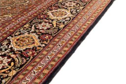 Close-up detail of 2018s Tabriz Silk rug from Iran / Persia showing Wool weave