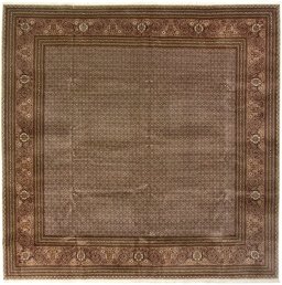 Full view of 2018s Tabriz Silk rug from Iran / Persia, 406 × 417 cm in Beige tones