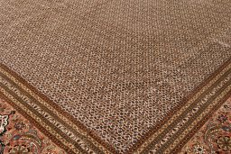 Backside of handmade 2018s Tabriz Silk rug showing knot structure and weave density