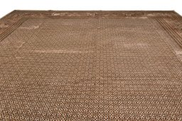 Full view of 2018s Tabriz Silk rug from Iran / Persia, 406 × 417 cm in Beige tones
