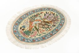 Surface texture of New Tabriz Silk rug with natural Wool and intricate pattern