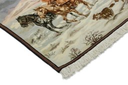Backside of handmade New Tabriz Silk rug showing knot structure and weave density