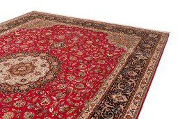 Surface texture of New Tabriz Silk rug with natural Wool and intricate pattern