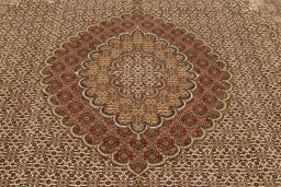 Corner detail of New Tabriz Silk rug showing border pattern and Wool pile