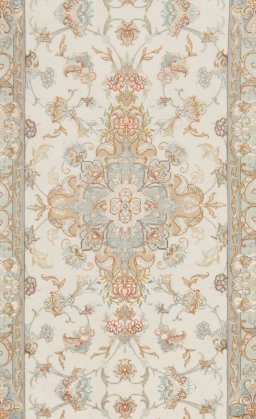 Close-up detail of New Tabriz Silk rug from Iran / Persia showing Wool weave