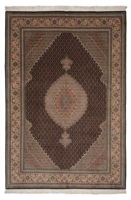 Full view of New Tabriz Silk rug from Iran / Persia, 295 × 200 cm in Blue tones