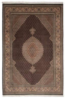 Full view of New Tabriz Silk rug from Iran / Persia, 295 × 197 cm in Blue tones