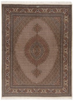 Full view of New Tabriz Silk rug from Iran / Persia, 204 × 154 cm in Beige tones