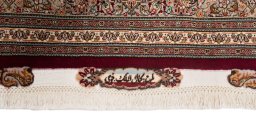 Close-up detail of New Tabriz Silk rug from Iran / Persia showing Wool weave