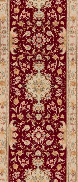 Close-up detail of New Tabriz Silk rug from Iran / Persia showing Wool weave