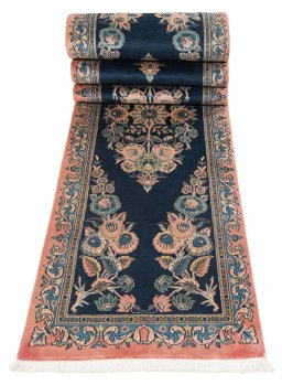 Corner detail of New Tabriz Silk rug showing border pattern and Wool pile