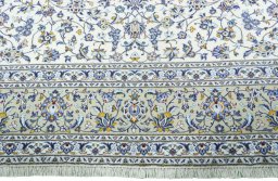 Full view of 2000s Kashan rug from Iran / Persia, 378 × 281 cm in Beige tones