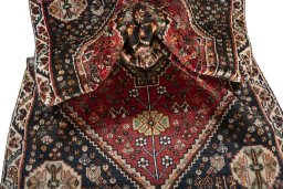 Close-up detail of 2000s Shiraz rug from Iran / Persia showing Wool weave