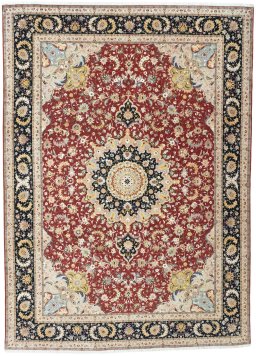 Full view of 2000s Tabriz 50/60/70 Raj rug from Iran / Persia, 346 × 251 cm in Red tones