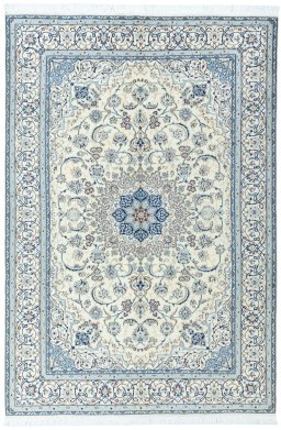 Full view of New Nain rug from Iran / Persia, 307 × 208 cm in Beige tones