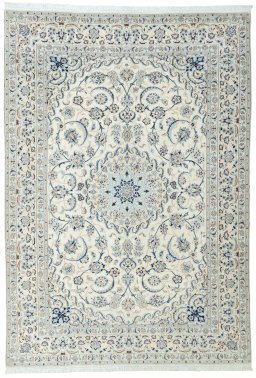 Full view of 2000s Nain rug from Iran / Persia, 360 × 251 cm in Beige tones