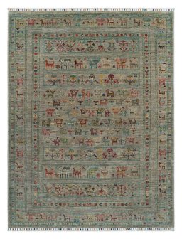 Full view of New Samarkand rug from Pakistan, 197 × 150 cm in Gray tones