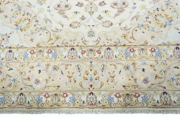Full view of New Kashan rug from Iran / Persia, 355 × 255 cm in Beige tones