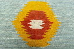 Backside of handmade New Kilim Sofre rug showing knot structure and weave density