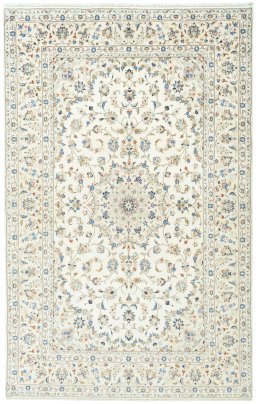 Full view of New Kashan rug from Iran / Persia, 309 × 195 cm in Beige tones