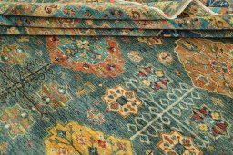 Close-up detail of New Kazak rug from Pakistan showing Wool weave