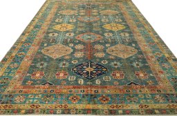 Surface texture of New Kazak rug with natural Wool and intricate pattern