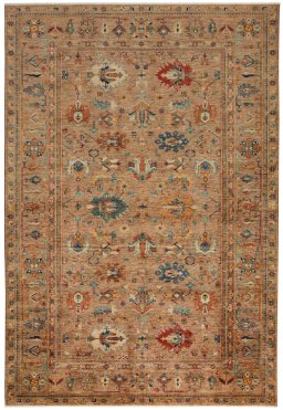 Full view of New Kazak rug from Pakistan, 300 × 205 cm in Beige tones