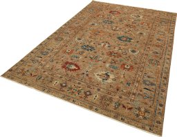 Corner detail of New Kazak rug showing border pattern and Wool pile