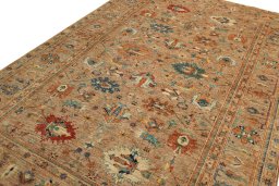 Backside of handmade New Kazak rug showing knot structure and weave density