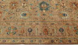 Full view of New Kazak rug from Pakistan, 300 × 205 cm in Beige tones