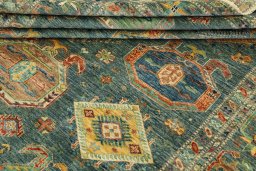 Close-up detail of New Kazak rug from Pakistan showing Wool weave