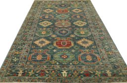 Surface texture of New Kazak rug with natural Wool and intricate pattern