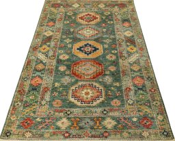 Surface texture of New Kazak rug with natural Wool and intricate pattern