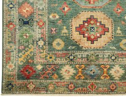Full view of New Kazak rug from Pakistan, 198 × 124 cm in Green tones