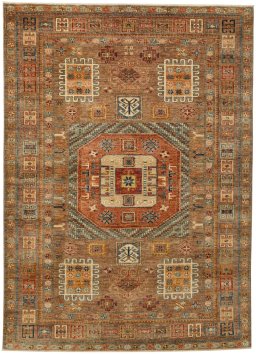 Full view of New Kazak rug from Pakistan, 235 × 169 cm in Gray tones