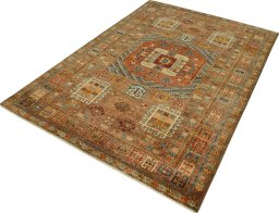 Close-up detail of New Kazak rug from Pakistan showing Wool weave