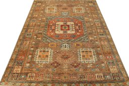Surface texture of New Kazak rug with natural Wool and intricate pattern