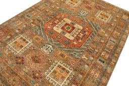 Backside of handmade New Kazak rug showing knot structure and weave density
