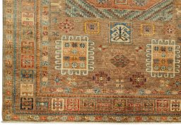 Full view of New Kazak rug from Pakistan, 235 × 169 cm in Gray tones