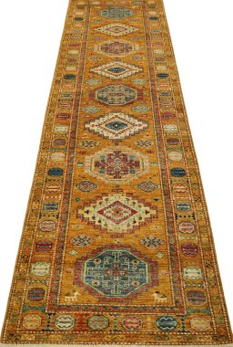 Surface texture of New Kazak rug with natural Wool and intricate pattern